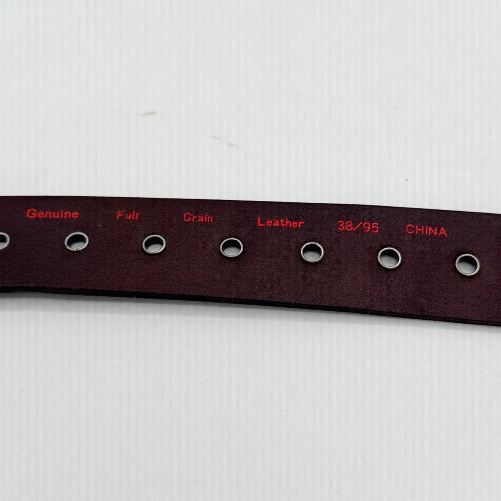Reward by Bill Adler Brown Full Grain Leather Grommet Belt Silver Buckle 38